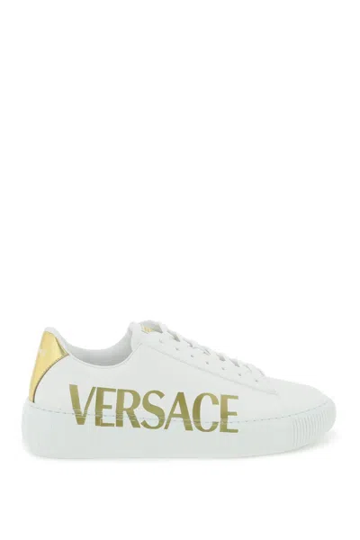 Shop Versace 'greca' Sneakers With Logo In Bianco