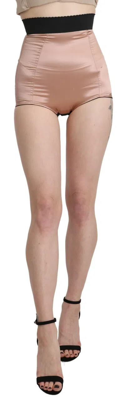 Shop Dolce & Gabbana Beige Silk High Waist Mini Hot Pants Shorts