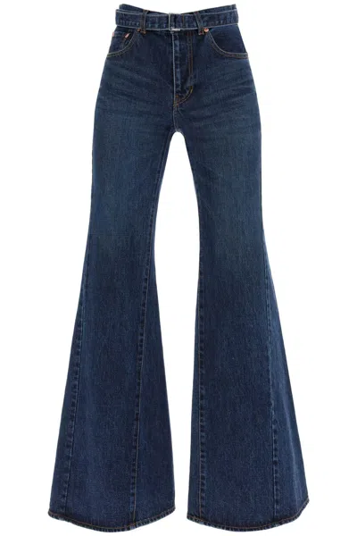 Shop Sacai Boot Cut Jeans With Matching Belt In Blu