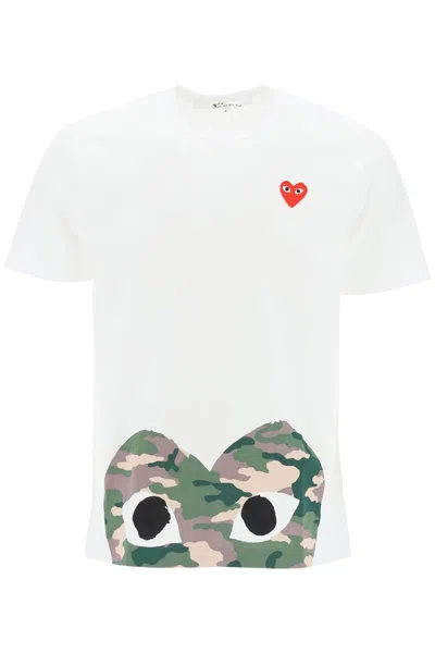 Shop Comme Des Garçons Play Heart Camou T-shirt In Bianco
