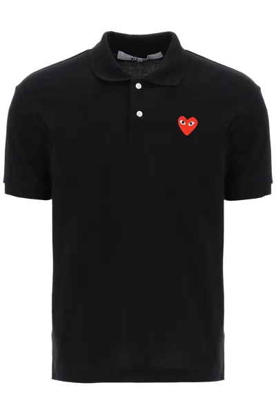 Shop Comme Des Garçons Play Heart Polo Shirt In Nero