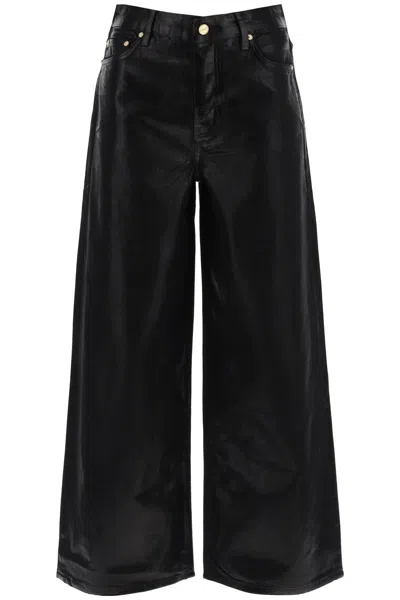 Shop Ganni Laminated Finish Jeans With In Nero