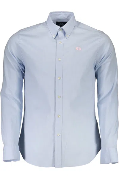 Shop La Martina Light Blue Cotton Shirt