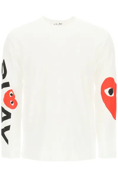Shop Comme Des Garçons Play Logo Print Long-sleeved T-shirt In Bianco
