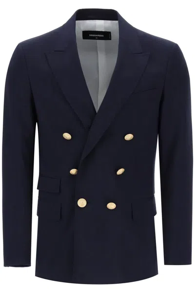 Dsquared2 Navy Blue Wool Twill Jacket In Blu