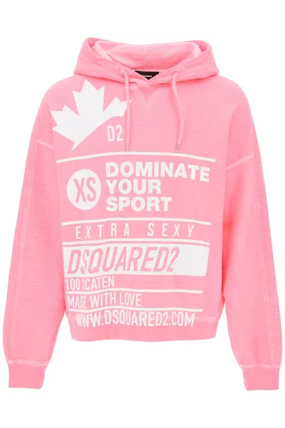 Shop Dsquared2 Printed Hoodie With Burbs Fit Hood In Rosa