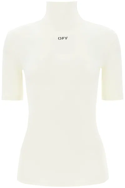 Shop Off-white Second Skin Short Sleeve Turtleneck Top In Bianco