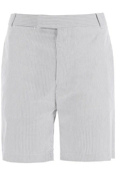 Shop Thom Browne Striped Cotton Bermuda Shorts For Men In Grigio