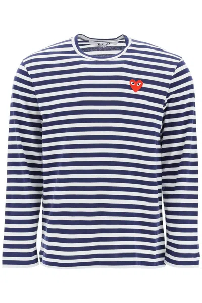 Shop Comme Des Garçons Play Striped Long-sleeved T-shirt In Bianco
