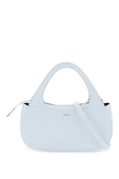 Shop Coperni Swipe Micro Baguette Bag In Shiny Leather In Celeste