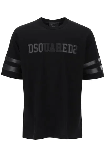 Shop Dsquared2 T-shirt With Faux Leather Inserts In Nero