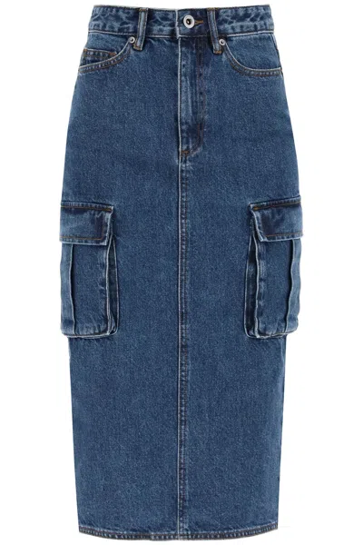 Shop Self-portrait Women's Midi Cargo Skirt In Blu