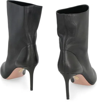 Shop Aquazzura Matignon Leather Pointy-toe Ankle Boots In Black