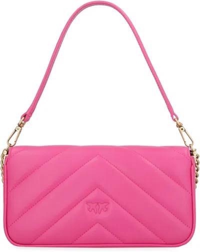 Shop Pinko Mini Love Click Leather Baguette Bag In Fuchsia