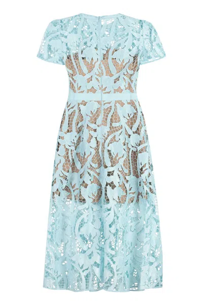 Shop Self-portrait Lace Midi Dress In Blue