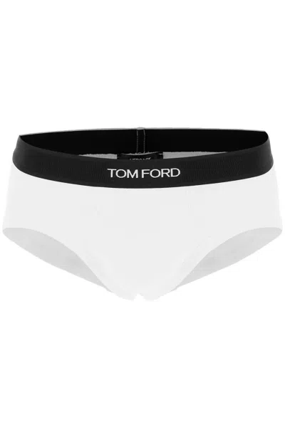 Shop Tom Ford Logo Band Slip Underwear With Elastic In White
