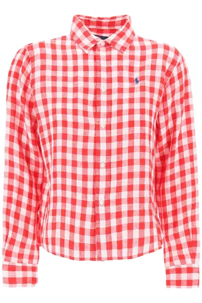 Shop Polo Ralph Lauren Wide And Short Gingham Linen Shirt. In Red