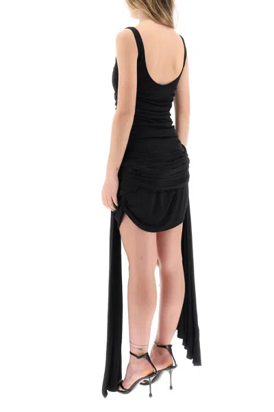 Mugler Draped Mini Dress With Side Trains In Black