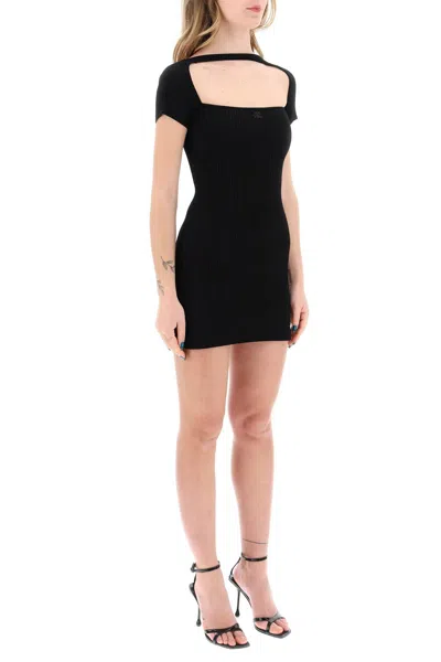 Shop Courrèges Courreges "hyperbole Mini Ribbed Jersey Dress With In Black