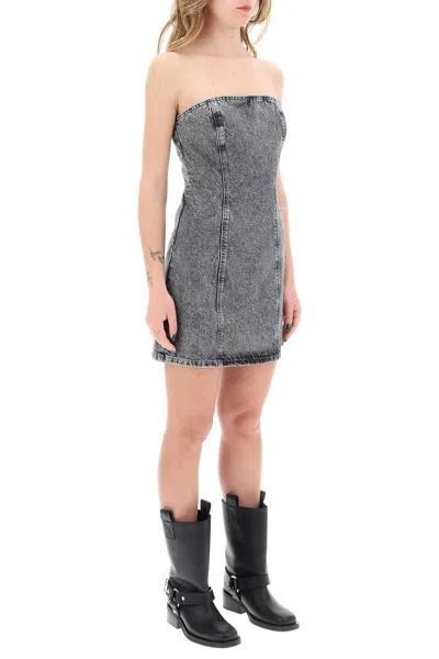 Shop Rotate Birger Christensen Rotate Denim Mini Dress With Rhinest In Grey