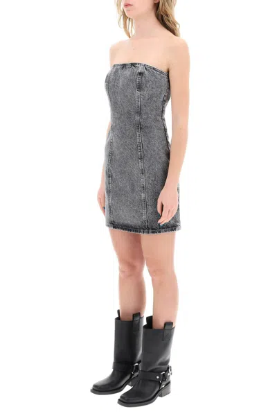 Shop Rotate Birger Christensen Rotate Denim Mini Dress With Rhinest In Grey