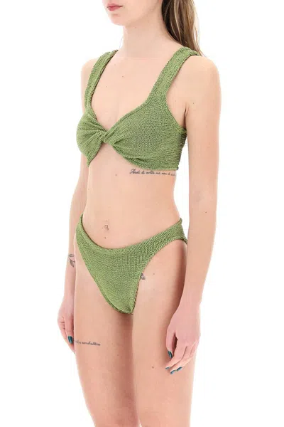 Shop Hunza G . Juno Metallic Effect Bikini Set In 绿色的
