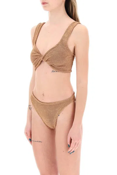Shop Hunza G . Juno Metallic Effect Bikini Set In 棕色的