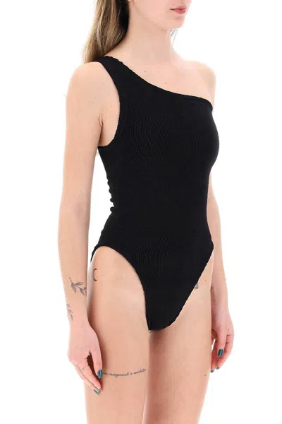 Shop Hunza G . Nancy One Shoulder Swimsuit In 黑色的