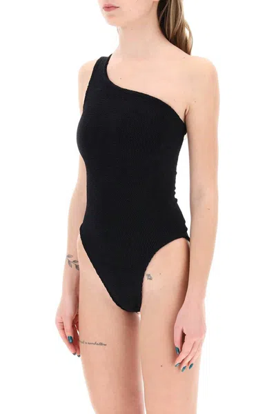 Shop Hunza G . Nancy One Shoulder Swimsuit In 黑色的