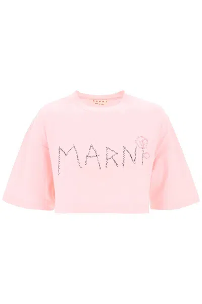 Shop Marni Organic Cotton Cropped T Shirt For In Pink