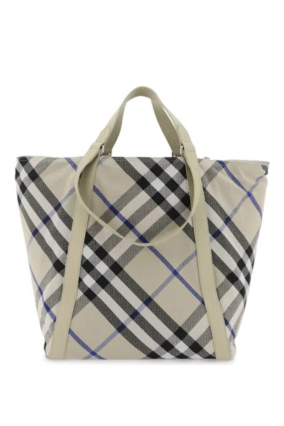 Shop Burberry Ered Checkered Tote In 卡其色