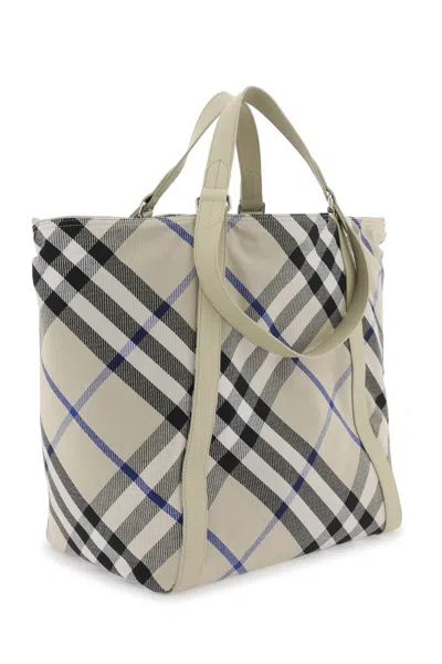 Shop Burberry Ered Checkered Tote In 卡其色