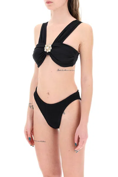 Shop Self-portrait Self Portrait "top Bikini With Brooch In Black
