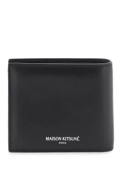 Shop Maison Kitsuné Maison Kitsune Fox Head Bi Fold Wallet In 黑色的