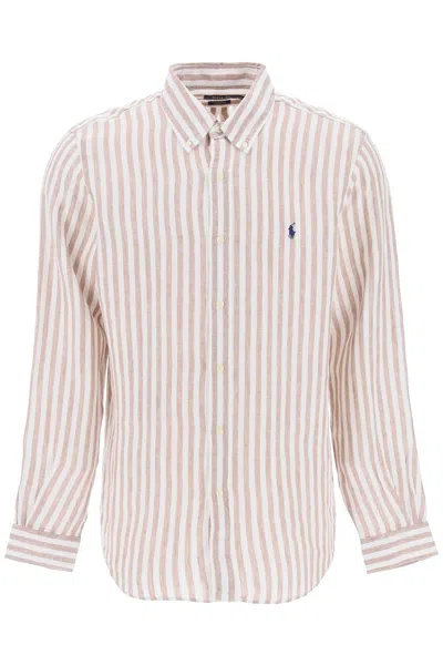 Shop Polo Ralph Lauren Striped Custom Fit Shirt In White