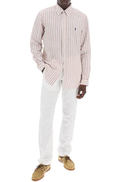 Shop Polo Ralph Lauren Striped Custom Fit Shirt In White