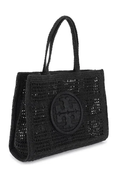 Shop Tory Burch Ella Crochet Raffia Tote Bag In In 黑色的