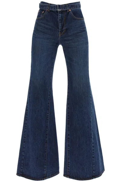 Shop Sacai Boot Cut Jeans With Matching Belt In Blue