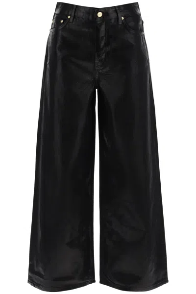 Shop Ganni Laminated Finish Jeans With In Black