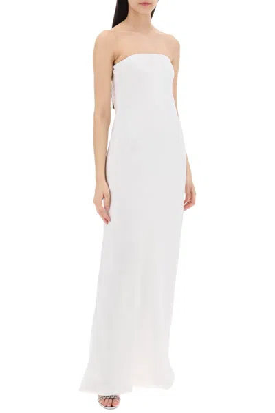 Shop Norma Kamali Long Satin Crepe Dress In White
