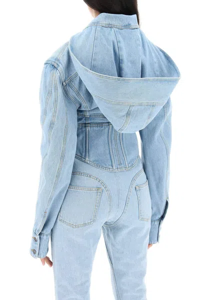Shop Mugler Denim Jacket With Corset Detail In Blue