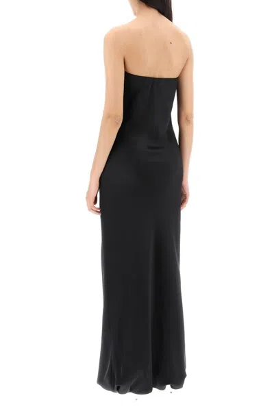 Shop Norma Kamali Long Satin Crepe Dress In Black