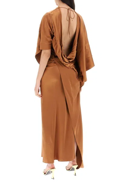 Shop Christopher Esber Cusco Silk Draped Midi Dress In 棕色的