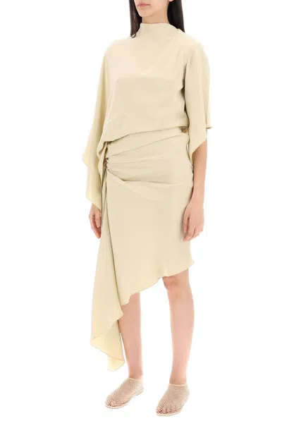 Shop Christopher Esber Cusco Silk Draped Midi Dress In 中性