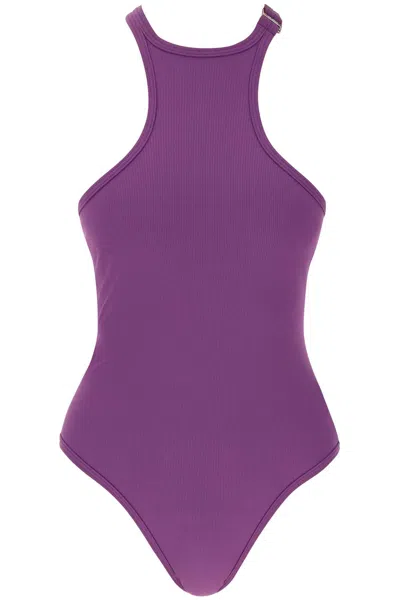 Shop Attico The  Ribbed Lycra One Piece Swims In Purple