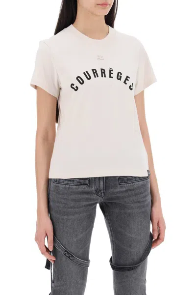 Shop Courrèges Courreges "ac Straight T Shirt With Print In Neutro