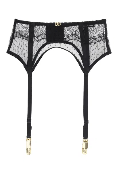 Shop Dolce & Gabbana Lace Garter Belt With Logo In Black