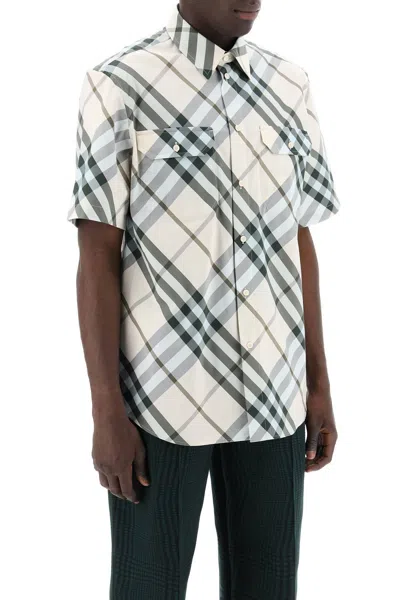 Shop Burberry Short Sleeved Checkered Shirt In Neutro