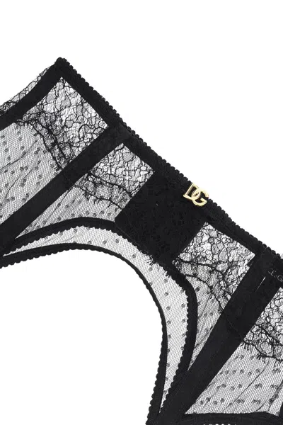 Shop Dolce & Gabbana Lace Garter Belt With Logo In Black