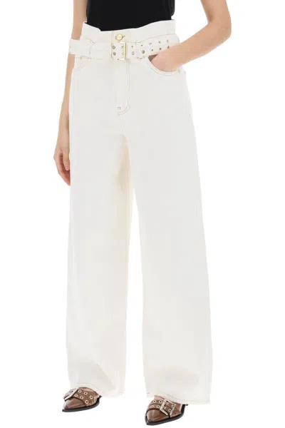 Shop Ganni Jeans Paper Bag With Belt And In White